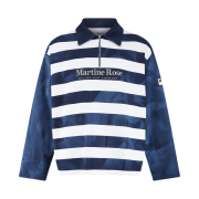 Martine Rose Zip Up Polo Navy White Stripe
