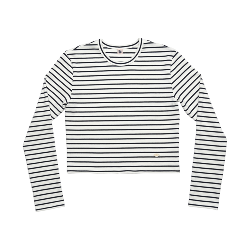 LLL90C-LTS-WH012F LLL Design Studio Striped Cropped Long-Sleeved Tee White