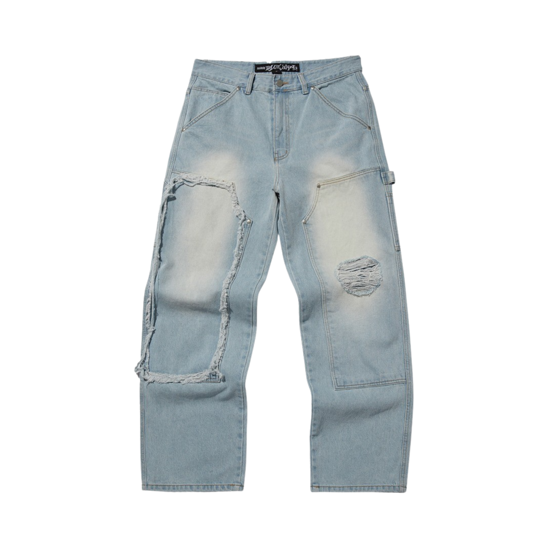 스웨이드 데미지 더블 니 팬츠 라이트 블루(Suade Damaged Double Knee Pants Light Blue)