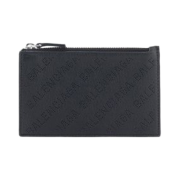 Balenciaga Logo Perforated Zipped Card Holder Black