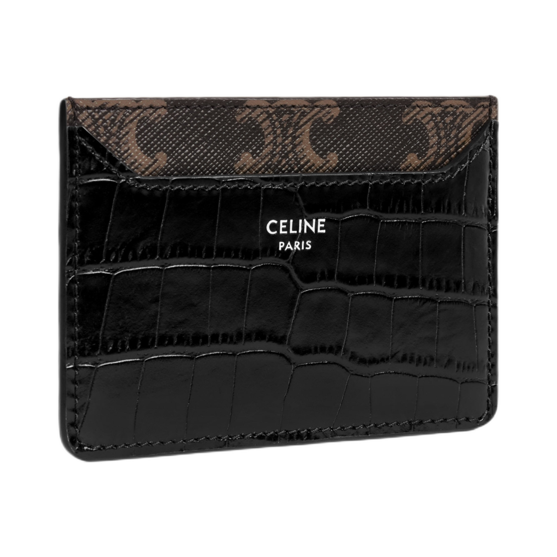 셀린느 카드 홀더 트리옹프 캔버스 앤 크로커다일 엠보스드 카프스킨 블랙(Celine Card Holder in Triomphe Canvas and Crocodile Embossed Calfskin Black) - 2