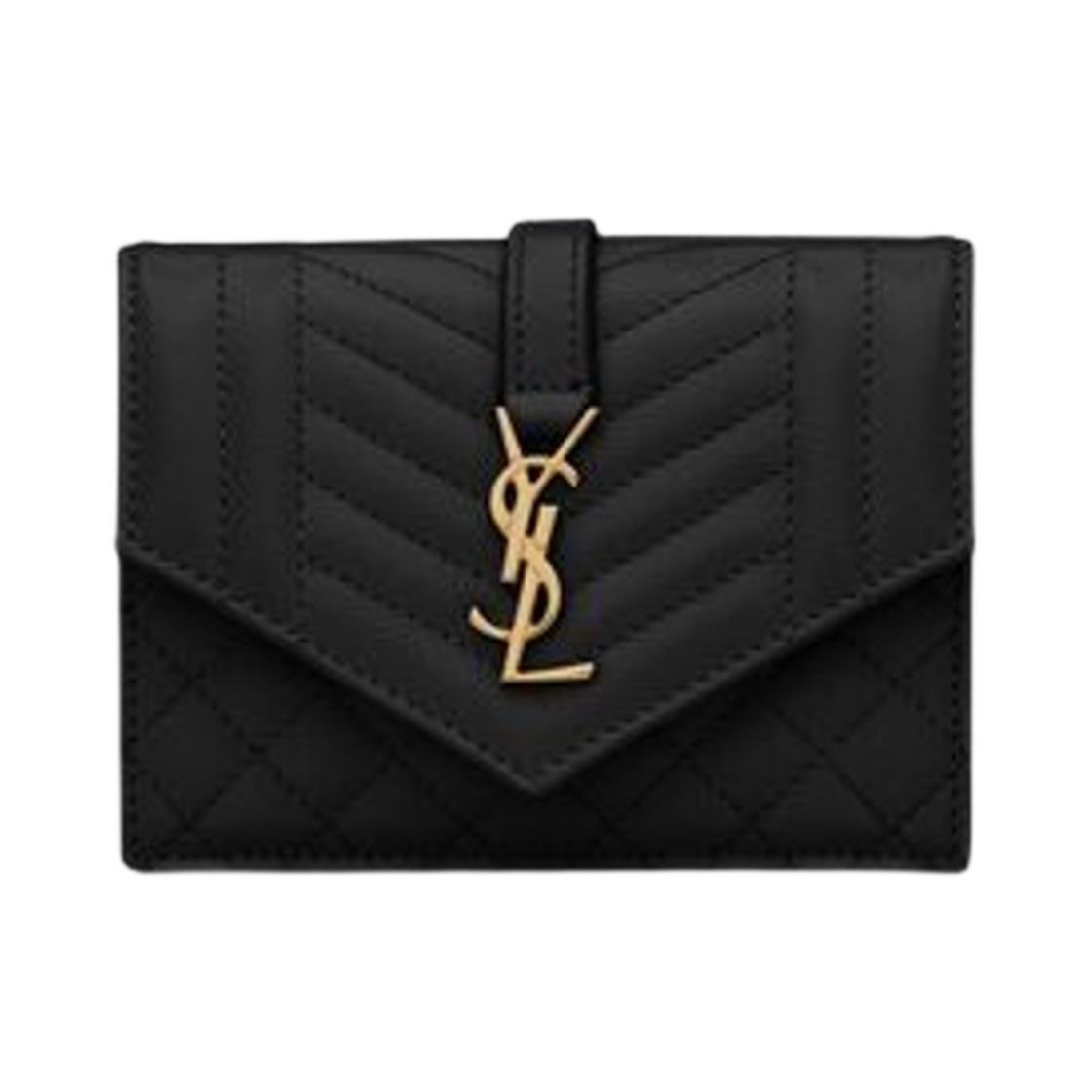생로랑 엔벨로프 플랩 카드 케이스 믹스 마틀라세 그레인 드 뿌드르 엠보스 레더 블랙(Saint Laurent Envelope Flap Card Case in Mix Matelasse Grain De Poudre Embossed Leather Black) - 1