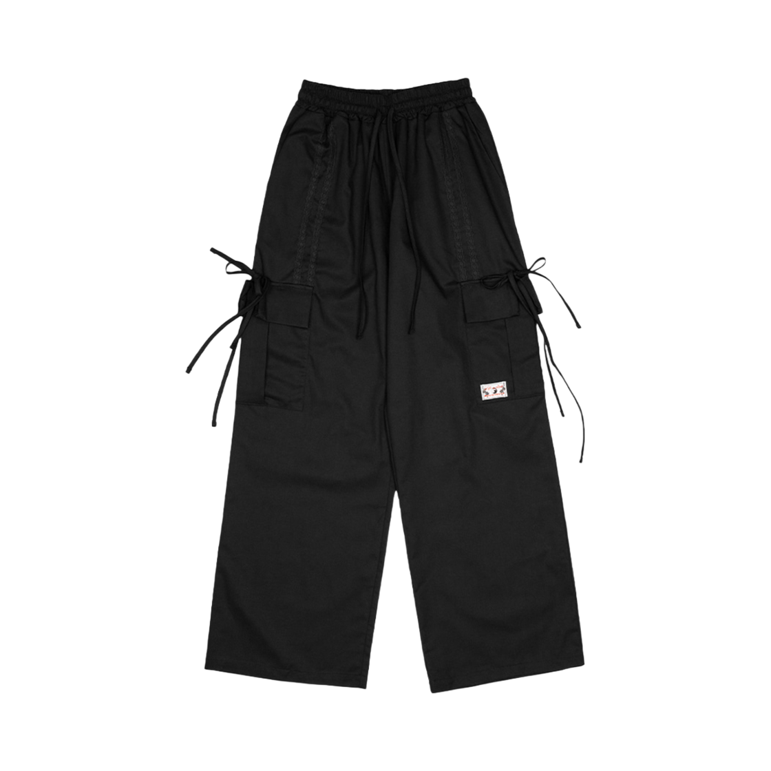 러프넥 스트랩 카고 팬츠 블랙
