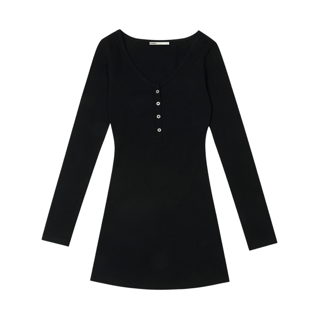 - (W) Bohemian Seoul V-Neck Button Dress Black