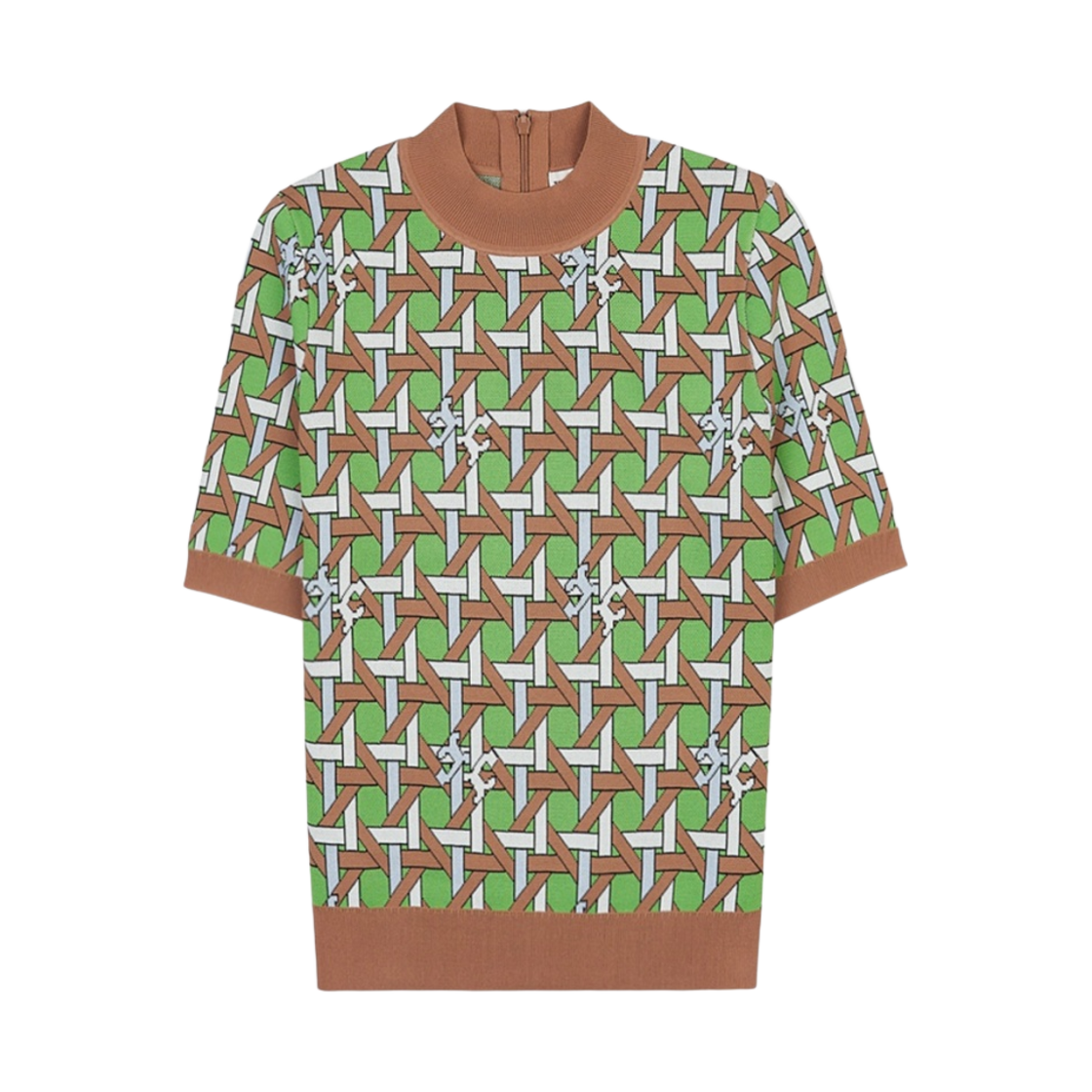 146090-403 (W) Tory Burch Basketweave Mock-Neck Sweater Crisp Blue