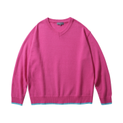 Ballute Merino Wool Color Mixed V Neck Knit Bright Pink Mint