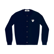 (W) Play Comme des Garcons White Heart Knit Cardigan Navy