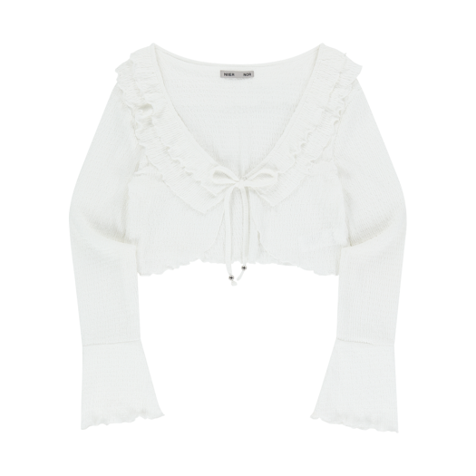 24NNFWTCAF001WT NIIER NOR Wrinkle Rose Cardigan White
