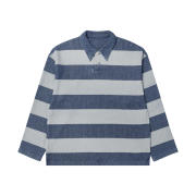 Wooyoungmi Stripe Denim Rugby Long Sleeve T-Shirt Blue - 24FW
