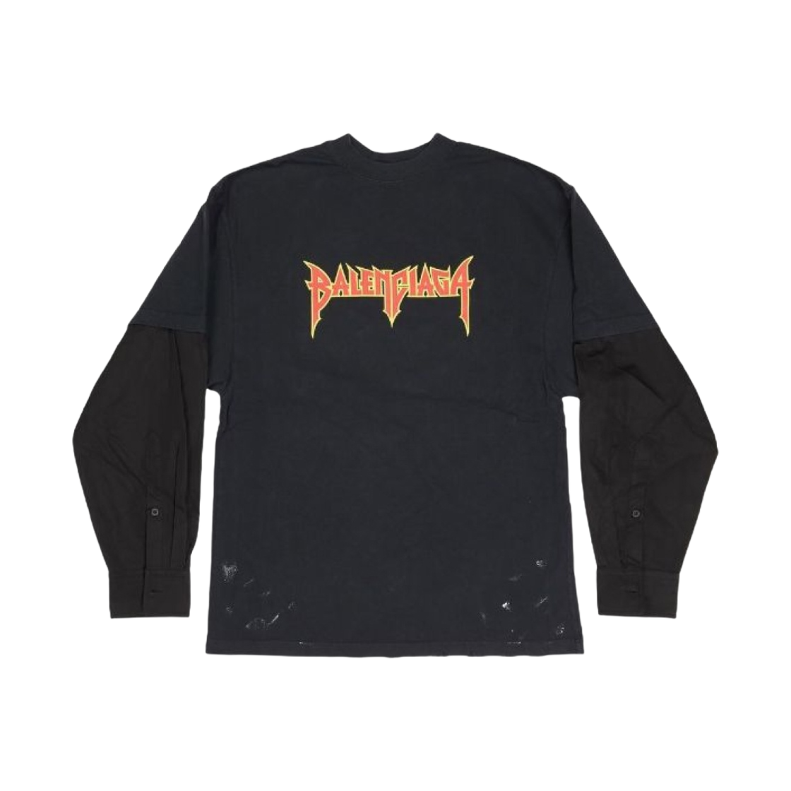 발렌시아가 로고 프린트 롱 슬리브 티셔츠 블랙 페이디드