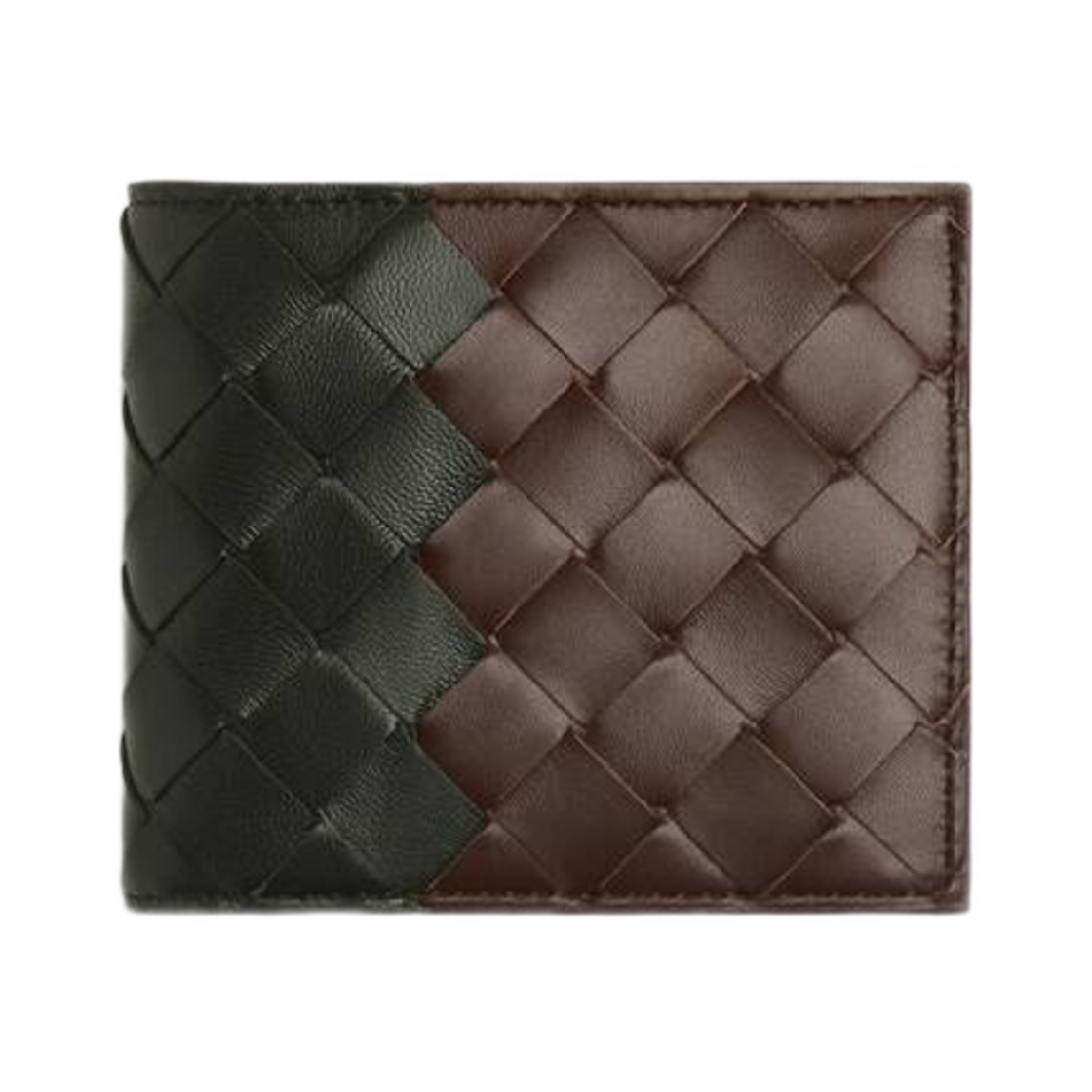 보테가 베네타 인트레치아토 바이폴드 지갑 코인 지갑 라이트 브라운 다크 그린(Bottega Veneta Intrecciato Bi-Fold Wallet With Coin Purse Light Brown Dark Green) - 1