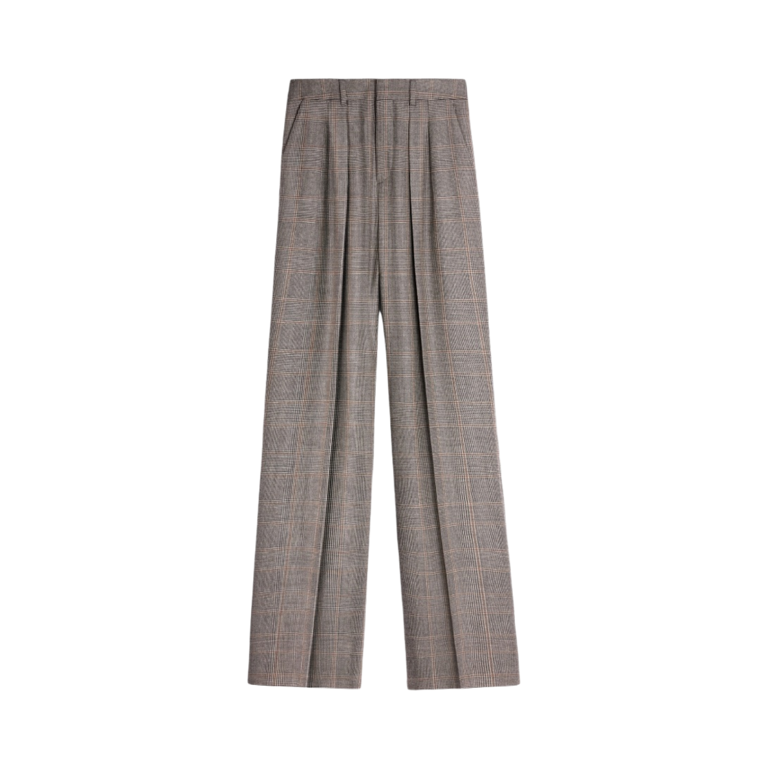 (W) 셀린느 체크 플란넬 더블 플리츠 틱시 팬츠 느와르 바닐라 샤테뉴((W) Celine Double Pleated Tixie Pants in Checked Flannel Noir Vanilla Chataigne) - 1