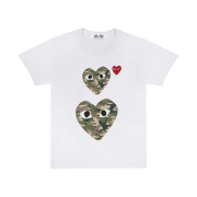 (W) Play Comme des Garcons Camouflage Double Heart T-Shirt White