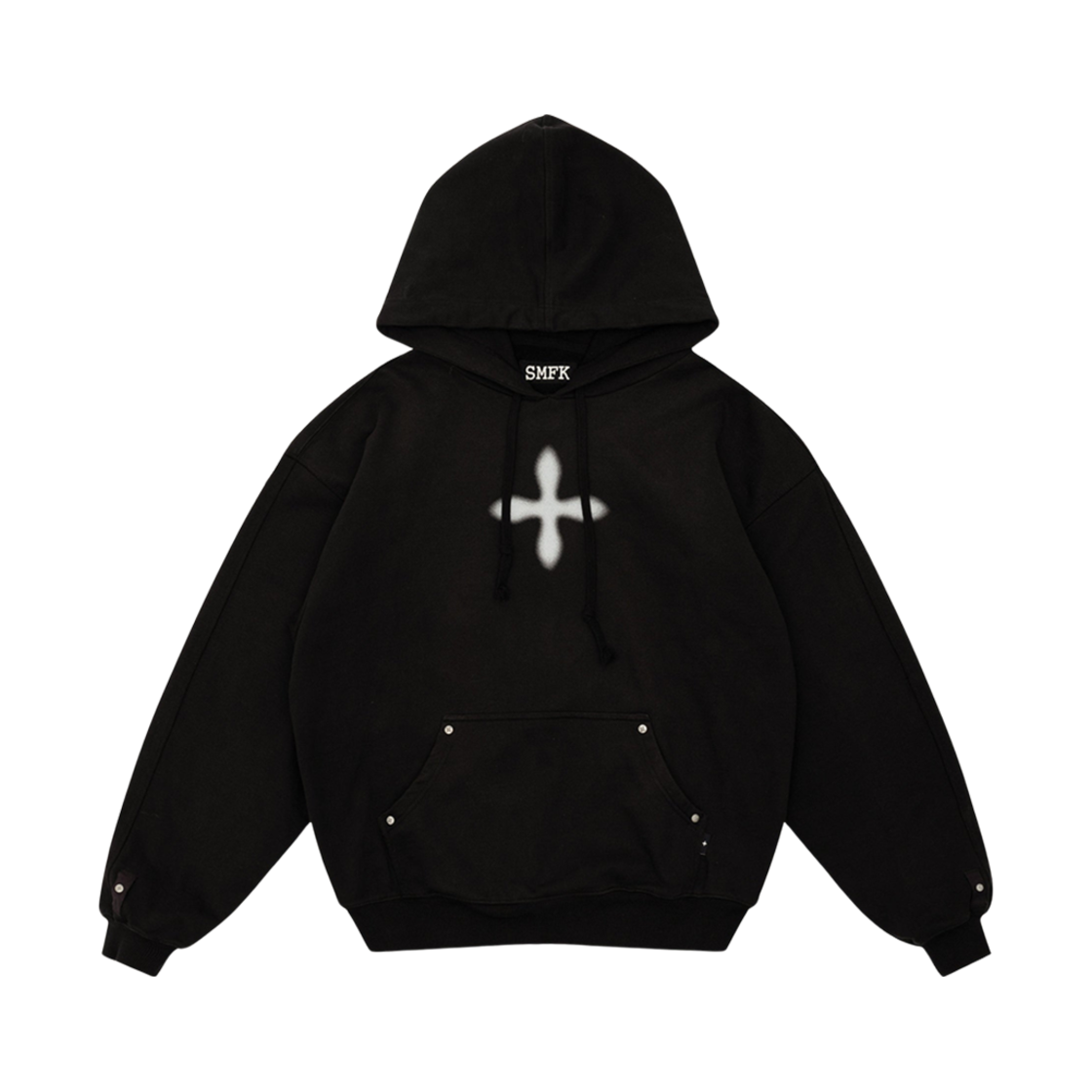 (W) 에스엠에프케이 컴패스 클래식 크로스 그래피티 후드 블랙((W) SMFK Compass Classic Cross Graffiti Hoodie Black)