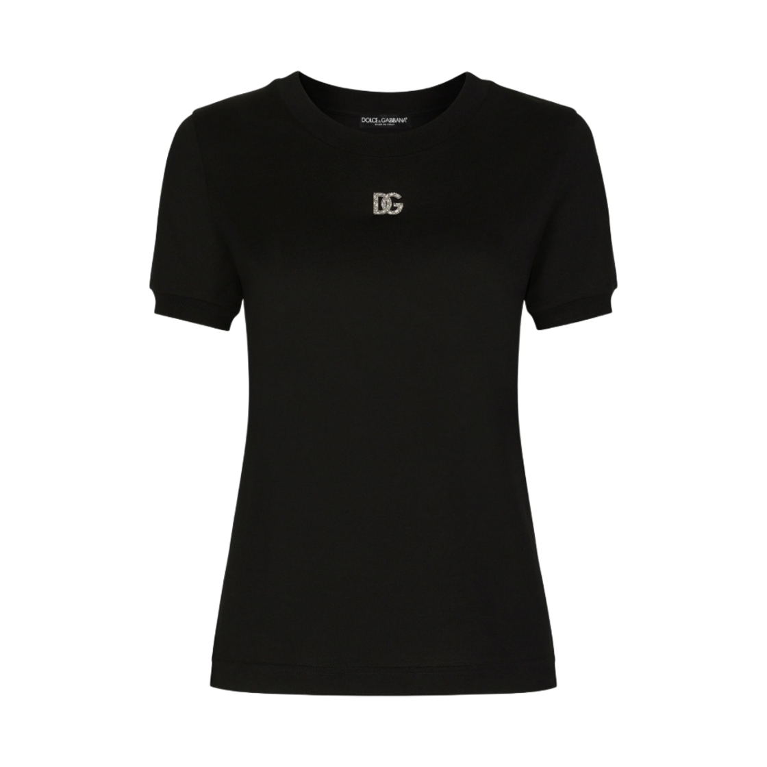 F8T00ZG7B3UN0000 (W) Dolce & Gabbana Jersey T-Shirt with Crystal DG Embellishment Black
