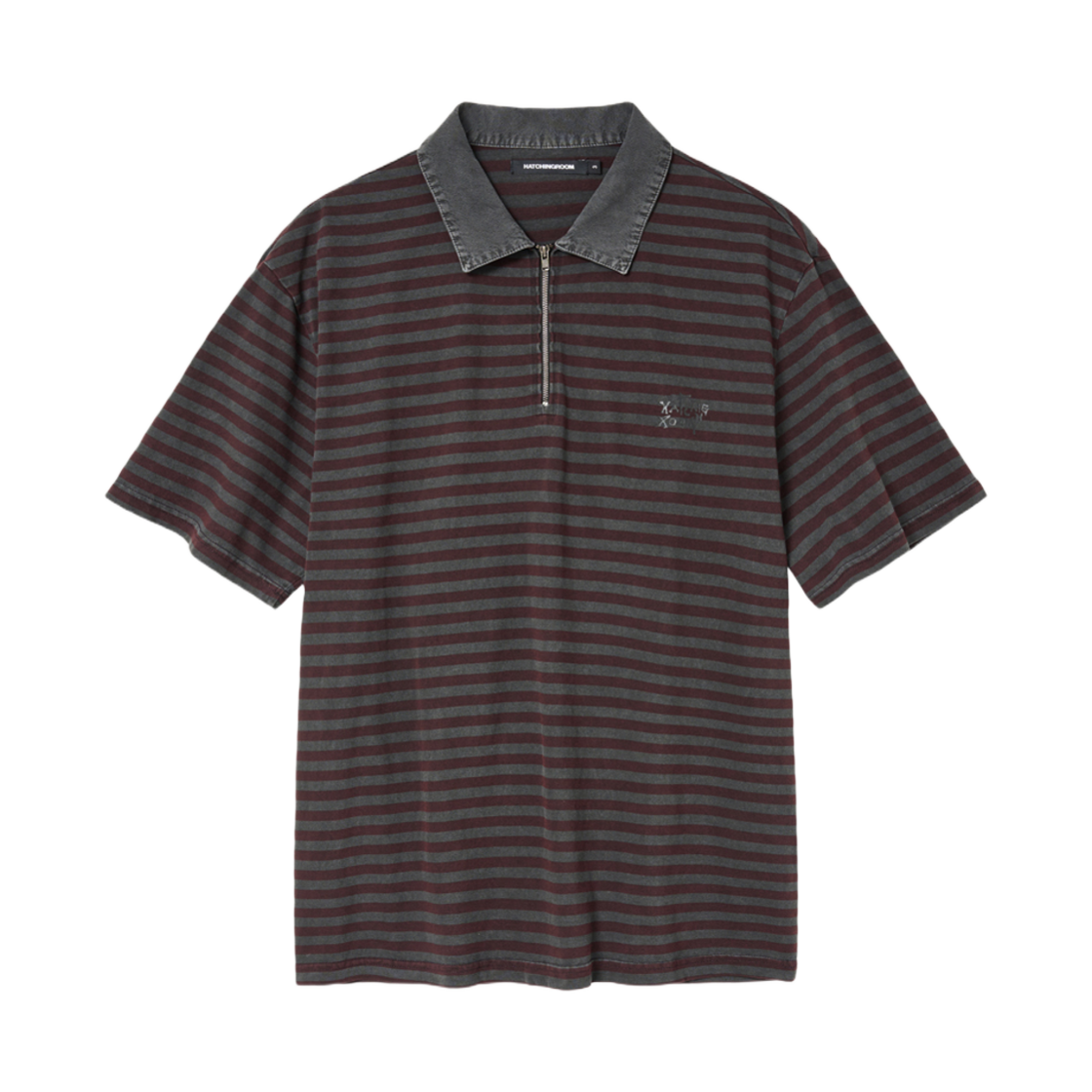 해칭룸 빈티지 스트라이프 폴로 티셔츠 1/2 버건디(Hatchingroom VTG Stripe Polo T-shirt 1/2 Burgundy) - 1