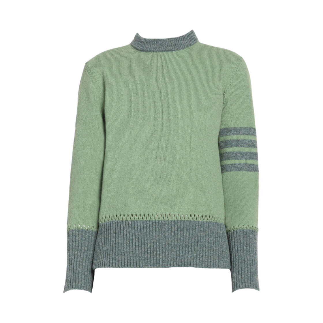 (W) 톰브라운 셰틀랜드 울 콘트라스트 프레이밍 사선 풀오버 그린((W) Thom Browne Shetland Wool Contrast Framing 4-Bar Pullover Green) - 1