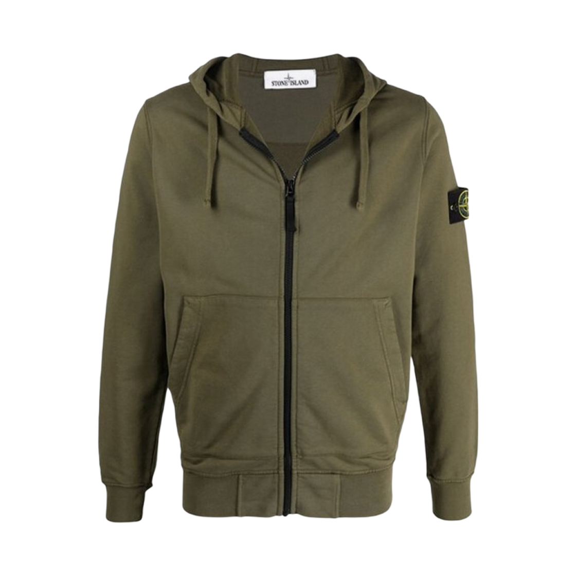 스톤 아일랜드 64251 코튼 플리스 후드 집업 올리브 그린 - 21SS