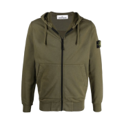 Stone Island 64251 Cotton Fleece Full Zip Hooded Sweatshirt Olive Green - 21SS
