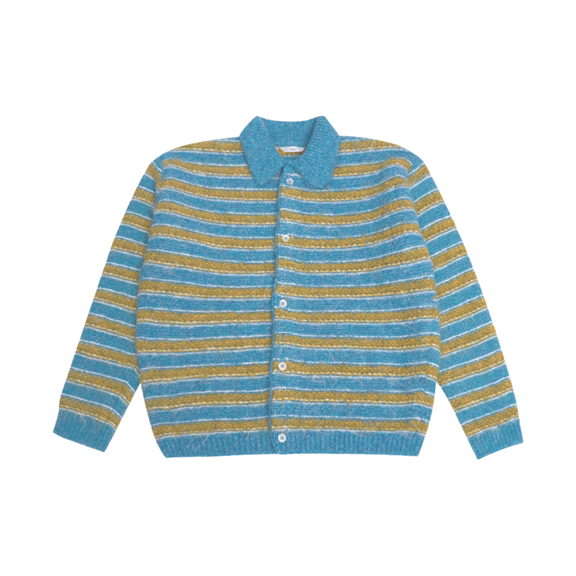 에스티유 헤어리 카라 스트라이프 가디건 스카이블루