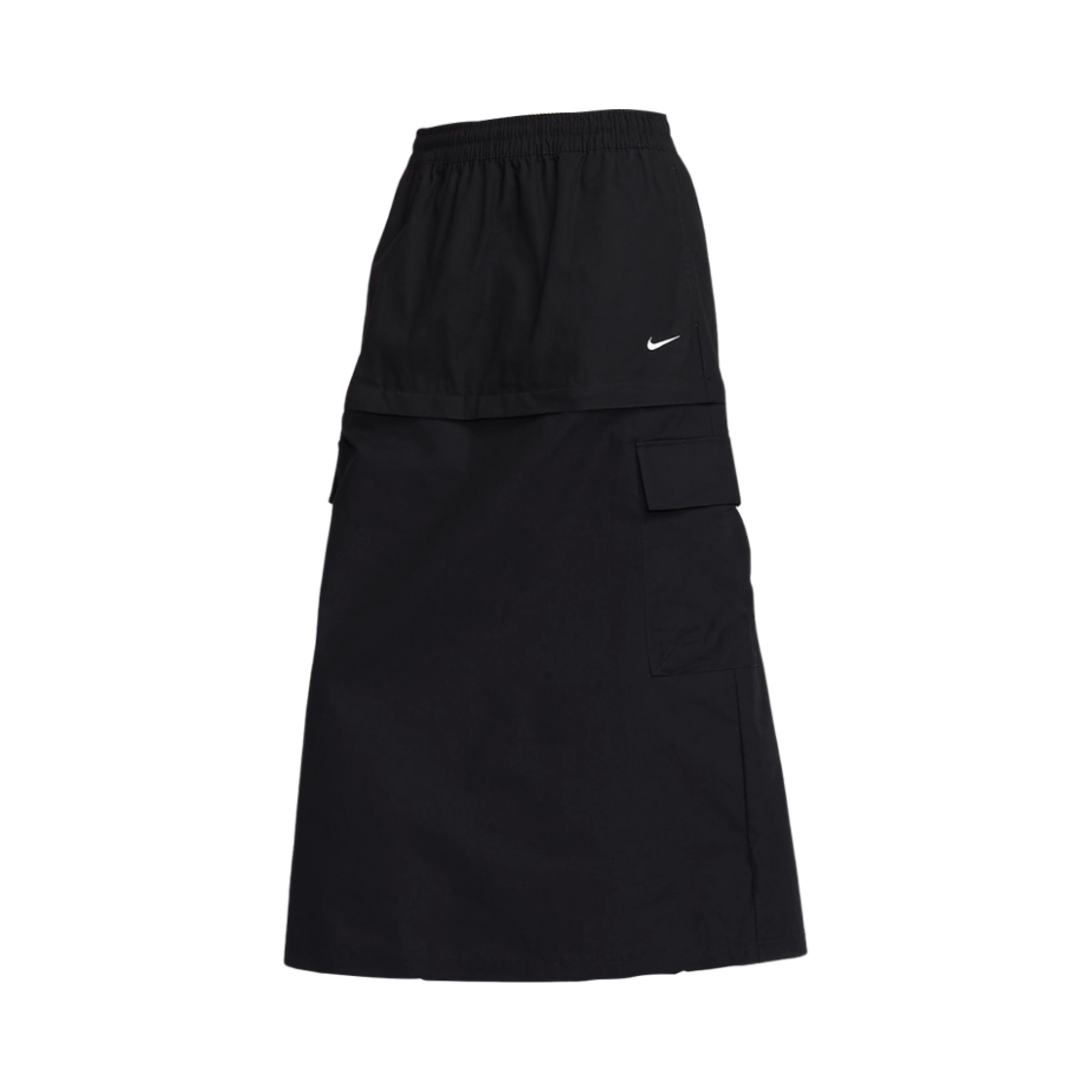 (W) 나이키 NSW 에센셜 미드라이즈 우븐 미디 스커트 블랙 - 아시아
