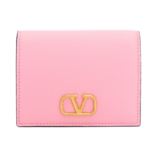Valentino Compact Vlogo Signature Grainy Calfskin Wallet Pink