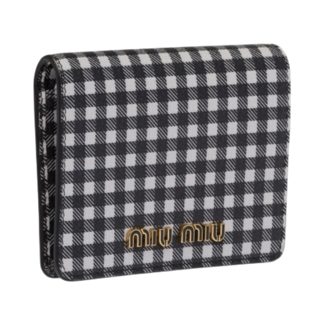 미우 미우 스몰 프린트 마드라스 가죽 지갑 블랙 화이트(Miu Miu Small Printed Madras Leather Wallet Black White) - 2