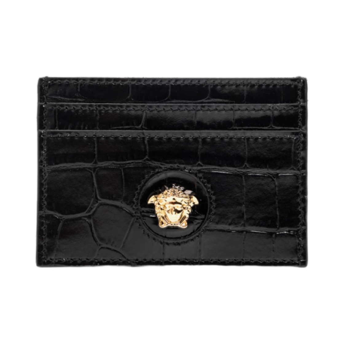 DP3I057-1A08724-1B00V Versace Croc Effect La Medusa Card Holder Black