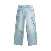 Zara Wide Fit Cargo Jeans Blue Green