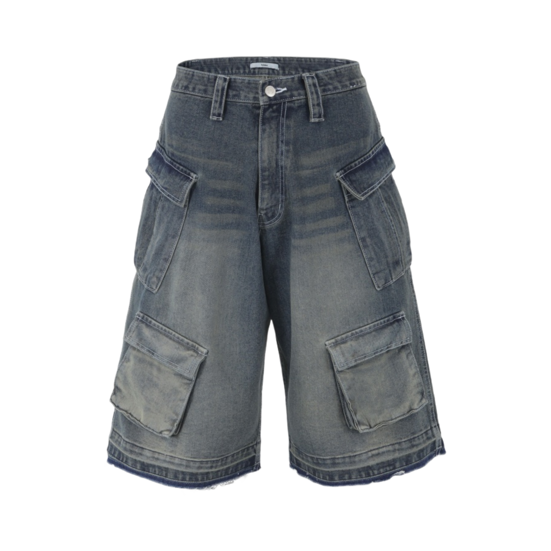 - Nos Couleurs Old Washed Cargo Denim Shorts Blue