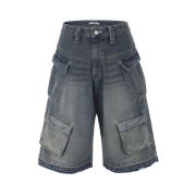 Nos Couleurs Old Washed Cargo Denim Shorts Blue