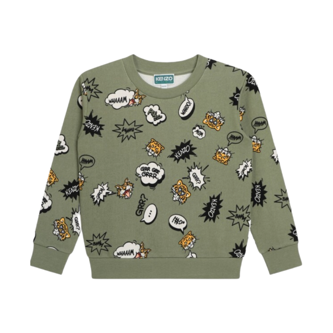K60336-634 (Kids) Kenzo Printed Fleece Sweatshirt Olive