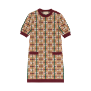 (W) Gucci GG Check Wool Dress Camel Magenta