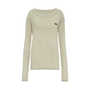 (W) Miu Miu Garment Dyed Ribbed Knit Jersey Long Sleeve T-Shirt Pumice Stone