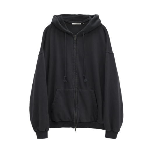 PL5TJU6951BC Polyteru Human Index Human Loosed Zip Hoodie Washed Black
