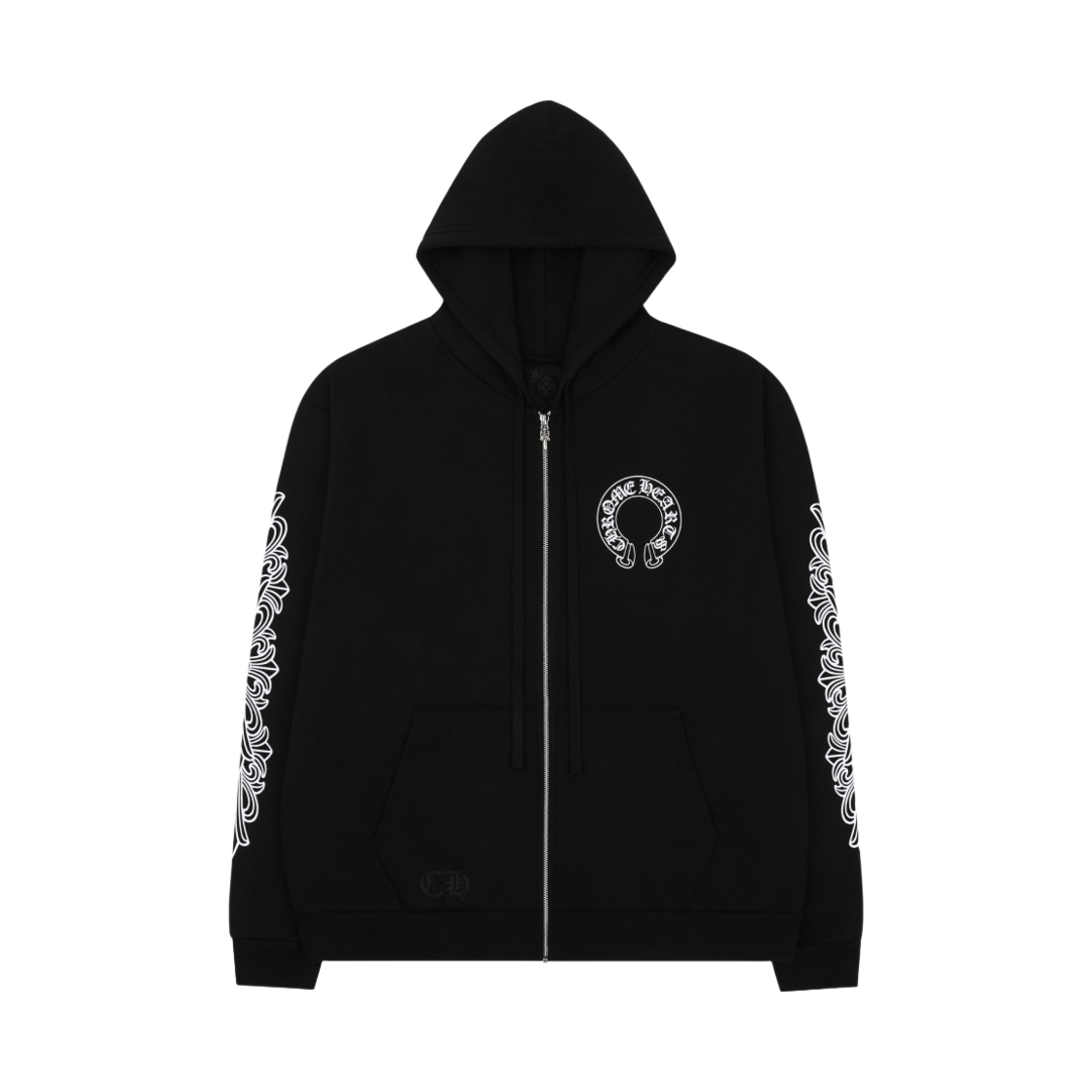 - Chrome Hearts Horseshoe Floral Heavyweight Zip-Up Hoodie Black