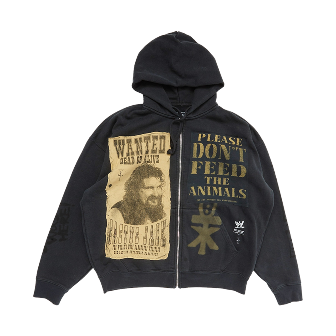 트래비스 스캇 캑터스 잭 x WWE 더블 캑터스 잭 풀 집 후드 믹 폴리 블랙(Travis Scott Cactus Jack x WWE Double Cactus Jack Full-Zip Hoodie Mick Foley Black)