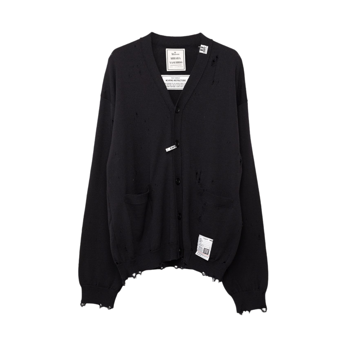 J11CD501-BLACK Maison Mihara Yasuhiro Distressed Knit Cardigan Black