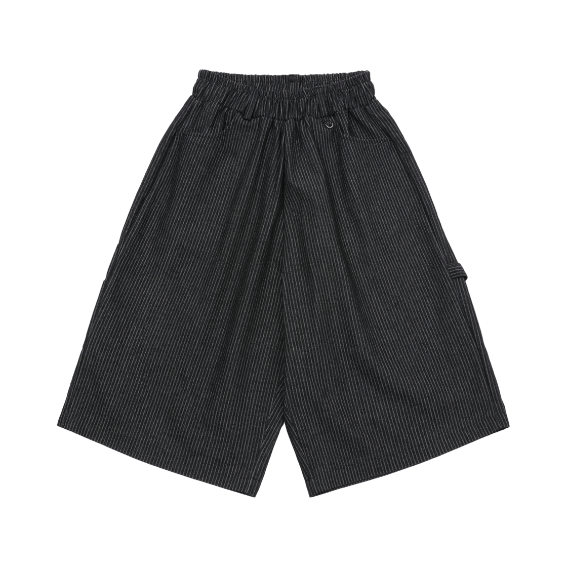 슬로우 레코드 하우스 카펜터 버뮤다 스트라이프 와이드 데님 팬츠 블랙(SLOW RECORD HOUSE Carpenter Bermuda Stripe Wide Denim Pants Black)