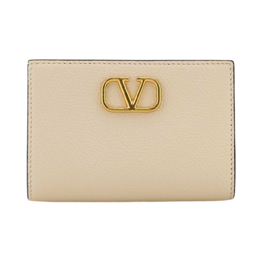Valentino Vlogo Signature Grainy Calfskin Wallet Light Ivory