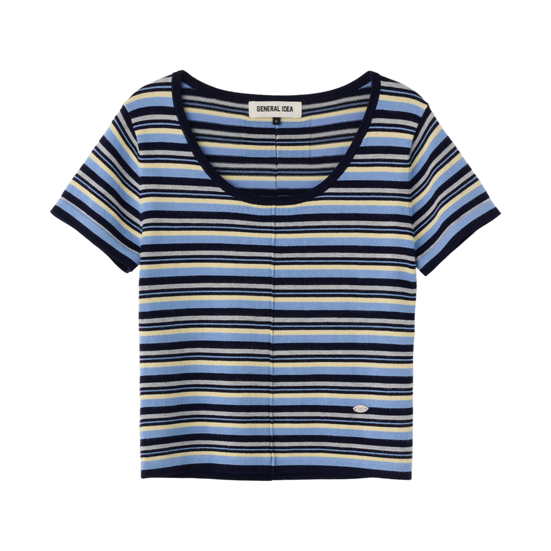 제너럴아이디어 우먼 멀티 스트라이프 유넥 하프 니트 블루(General Idea Woman Multi Stripe U-Neck Half Knit Blue)