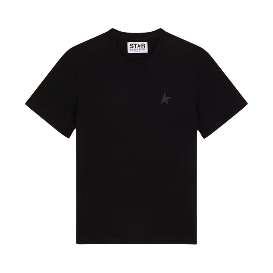 (W) 골든구스 스타 컬렉션 콘트라스팅 블랙 스타 티셔츠 블랙((W) Golden Goose Star Collection T-Shirt with Contrasting Black Star Black)