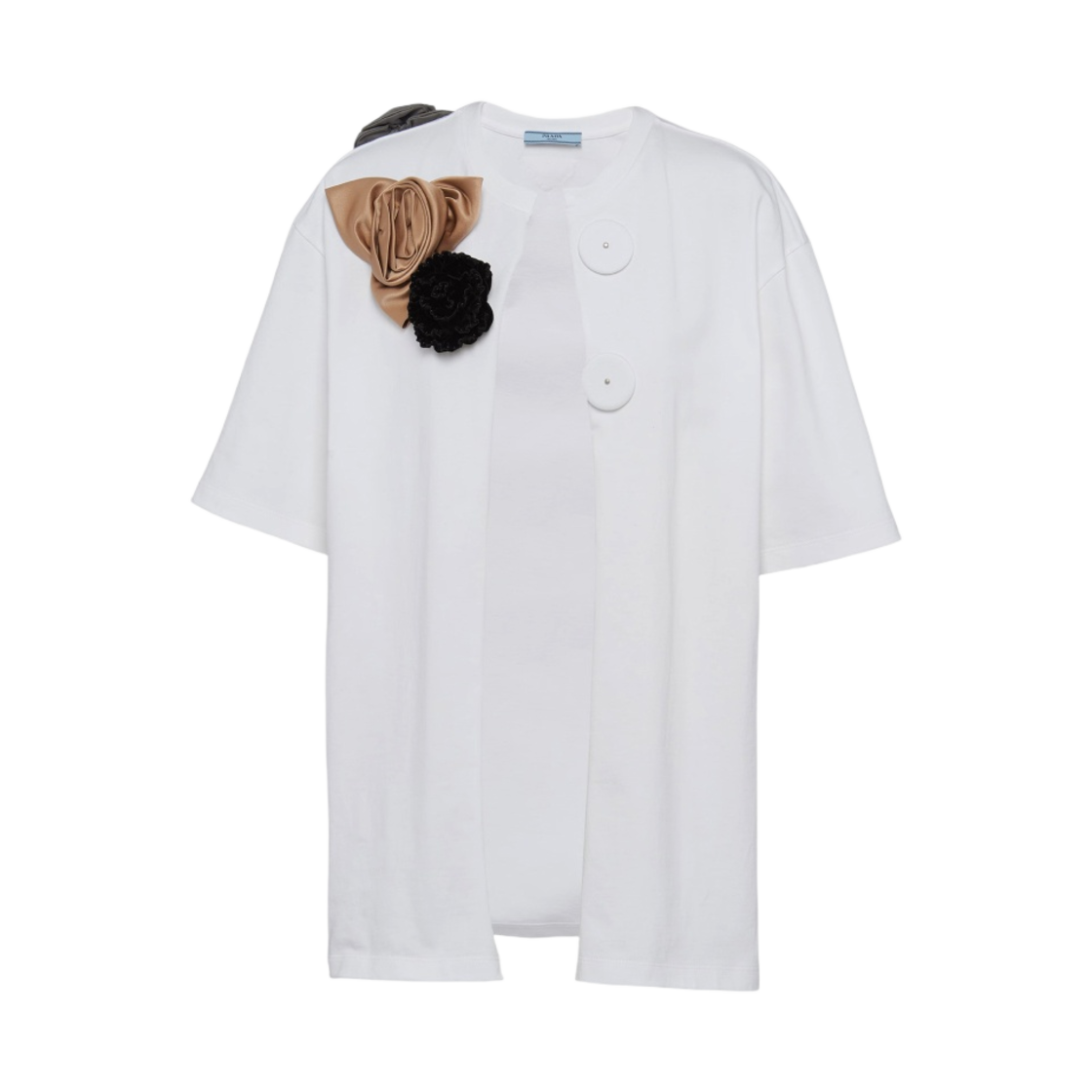 (W) 프라다 아플리케 저지 탑 화이트((W) Prada Jersey Top with Appliques White) - 1