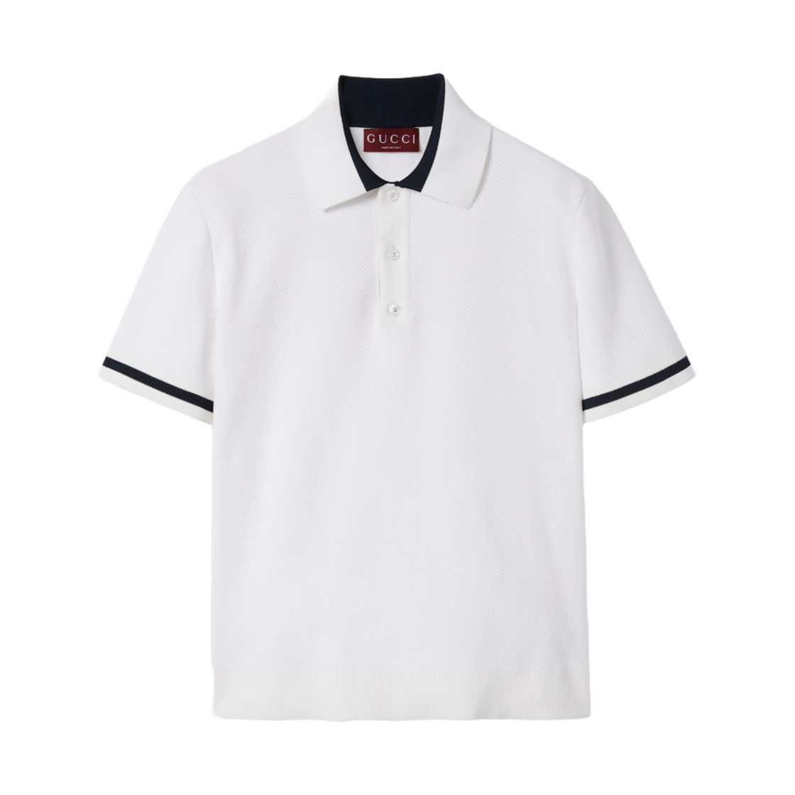 구찌 니트 코튼 폴로 셔츠 인타르시아 화이트 피케 니트 코튼(Gucci Knit Cotton Polo Shirt with Intarsia White Piquet Knit Cotton) - 1