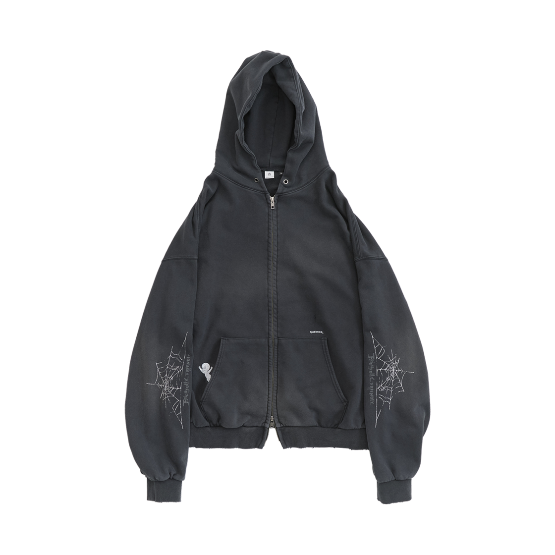 폴리테루 x 캐스퍼 집 후디 '스파이더 웹' 하드 워시드 잉크(Polyteru x Casper Zip Hoodie 'Spider's Web' Hard Washed Ink)