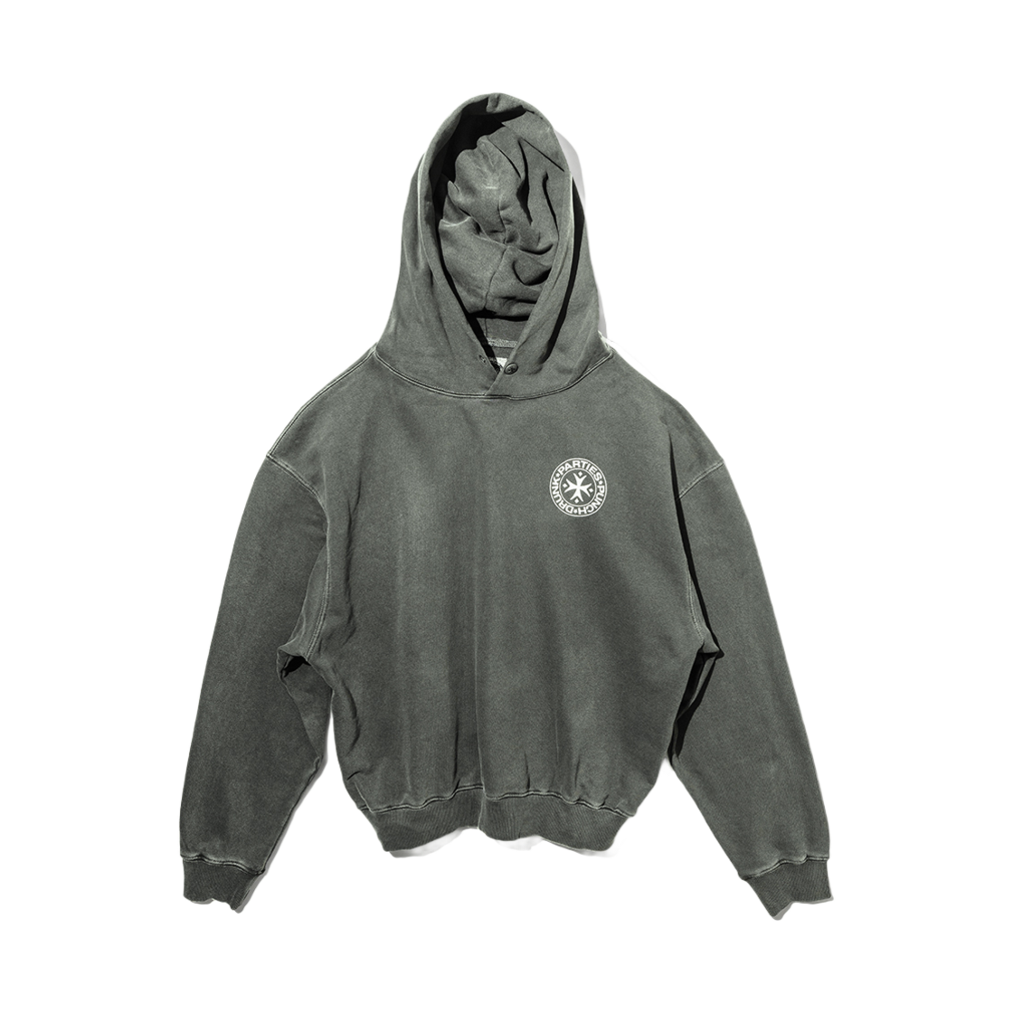 펀치 드렁크 파티즈 서클 로고 가먼트 다이드 후드 카키