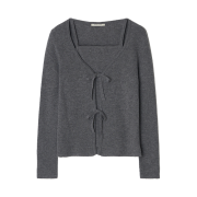 BEMUSE MANSION Ribbon layered cardigan Melange gray
