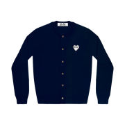 Play Comme des Garcons White Heart Knit Cardigan Navy