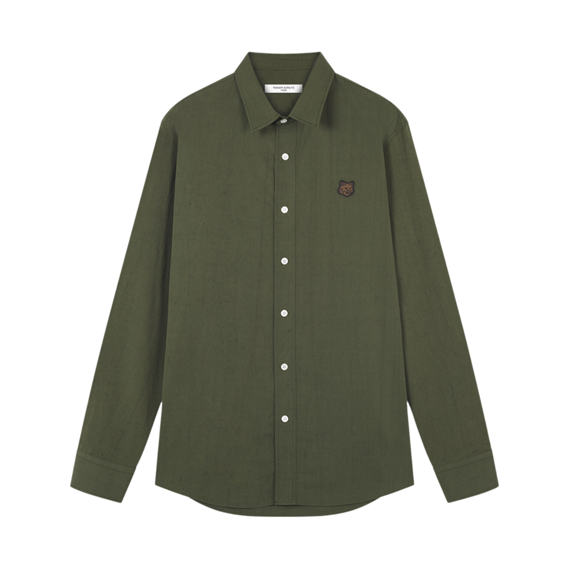 LM00403WC0030-P360 Maison Kitsune Casual Shirt With Bold Fox Head Patch In Cotton Poplin Khaki