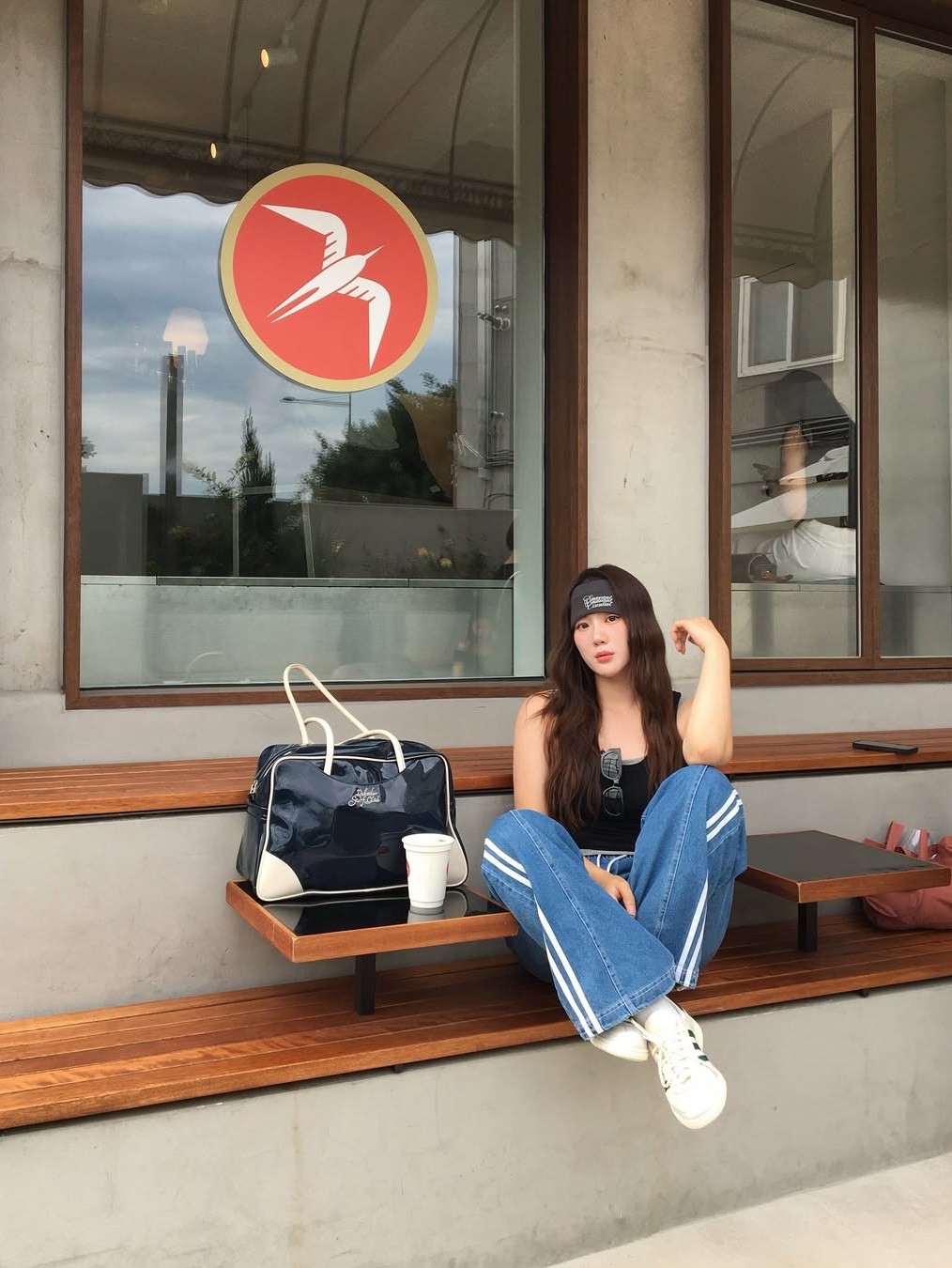 SLOW RECORD HOUSE Side track denim pants blue 착용 스타일 - 4